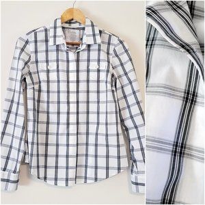 Calvin Klein Black White Checked Plaid Button Cotton Shirt Women's Medium